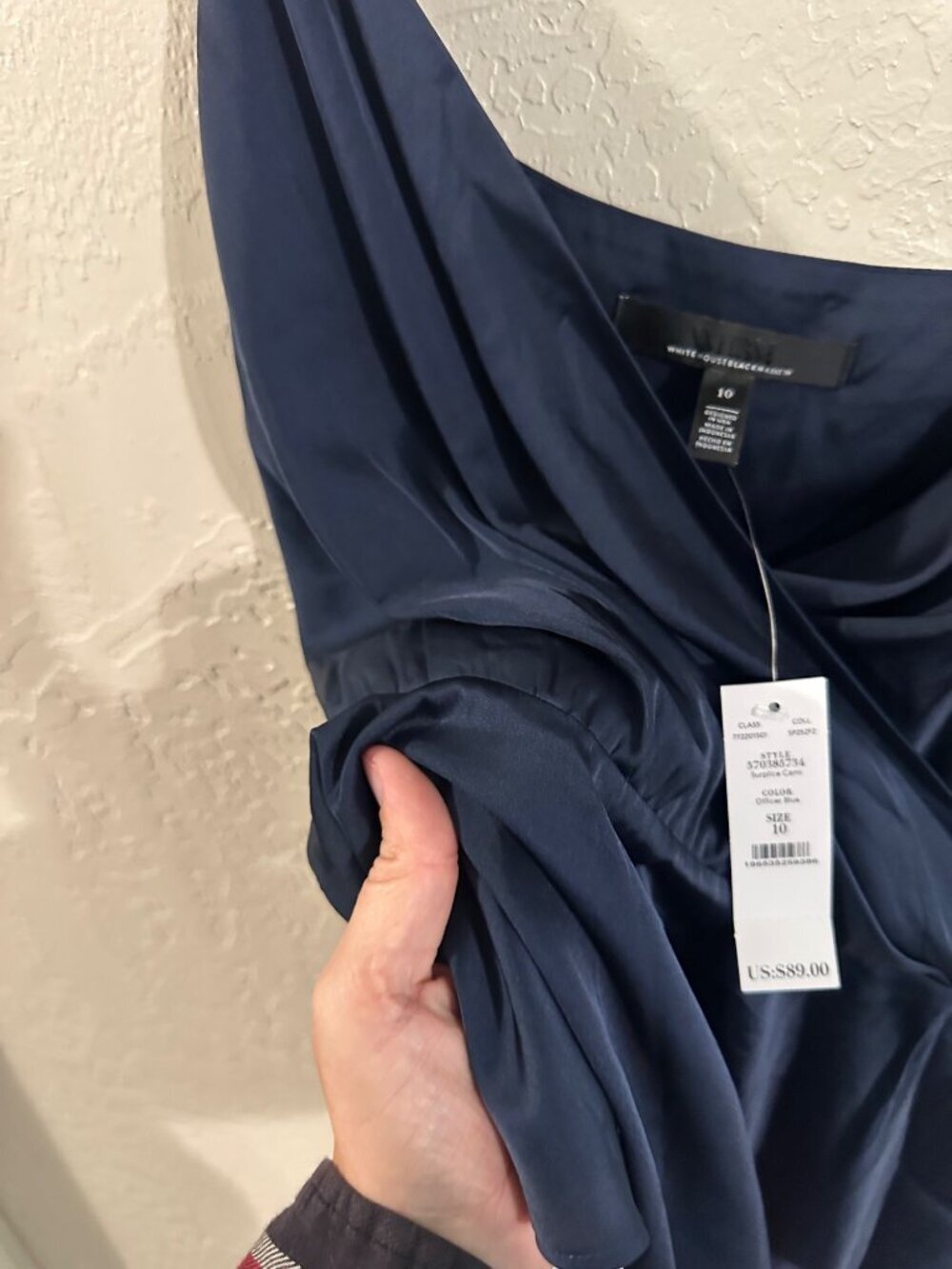 NWT WHBM Deep Blue Silky Sexy Asymmetrical Peplum Crossover Surplice Cami - Picture 8 of 9